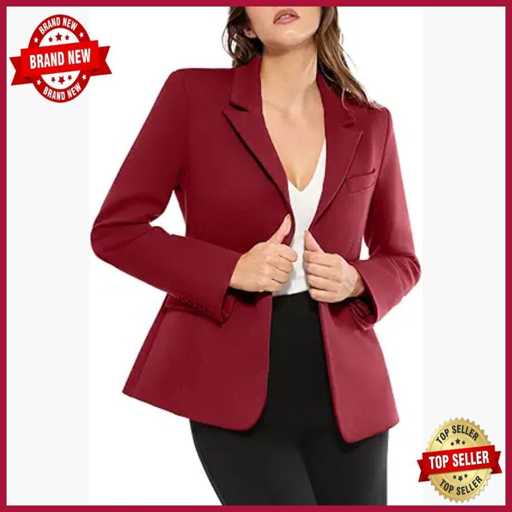 Slim Fit Blazer with Shoulder Pads, Notched Lapel, Back Vent, Work Office Jacket